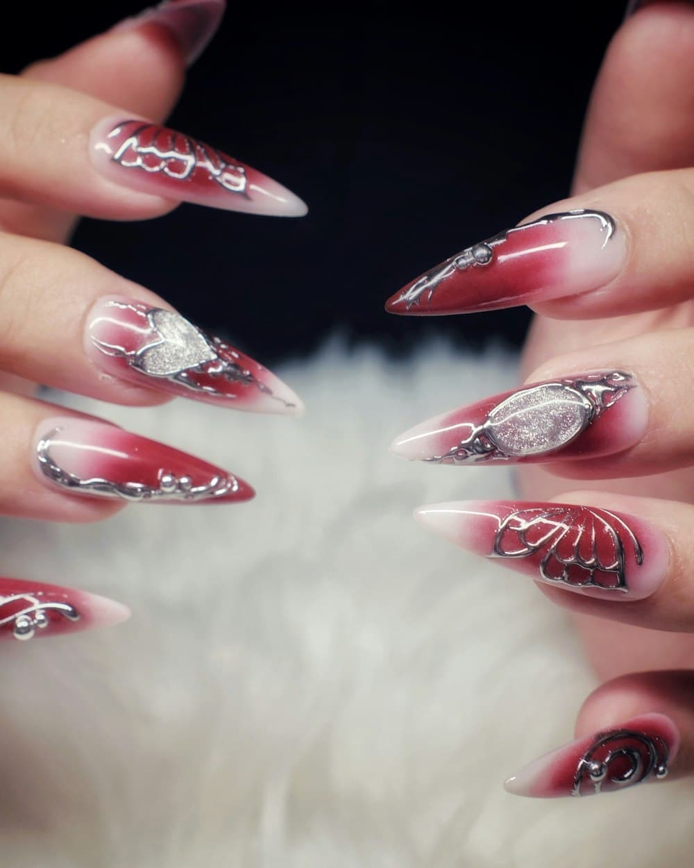 Gel-X Extensions — sculpted stiletto shape, hand-painted linework